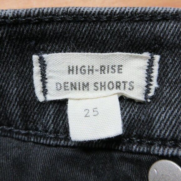 MADEWELL High Rise Denim Shorts Sz 25 (27) Frayed Cuffed Hem Washed Black Jeans - Picture 7 of 11